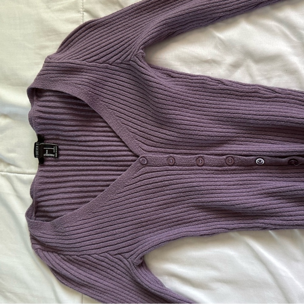 Forever 21 Purple Ribbed Knit Cardigan